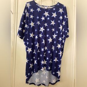 LuLaRoe IRMA High-Low Tunic, Dark Blue with Stars